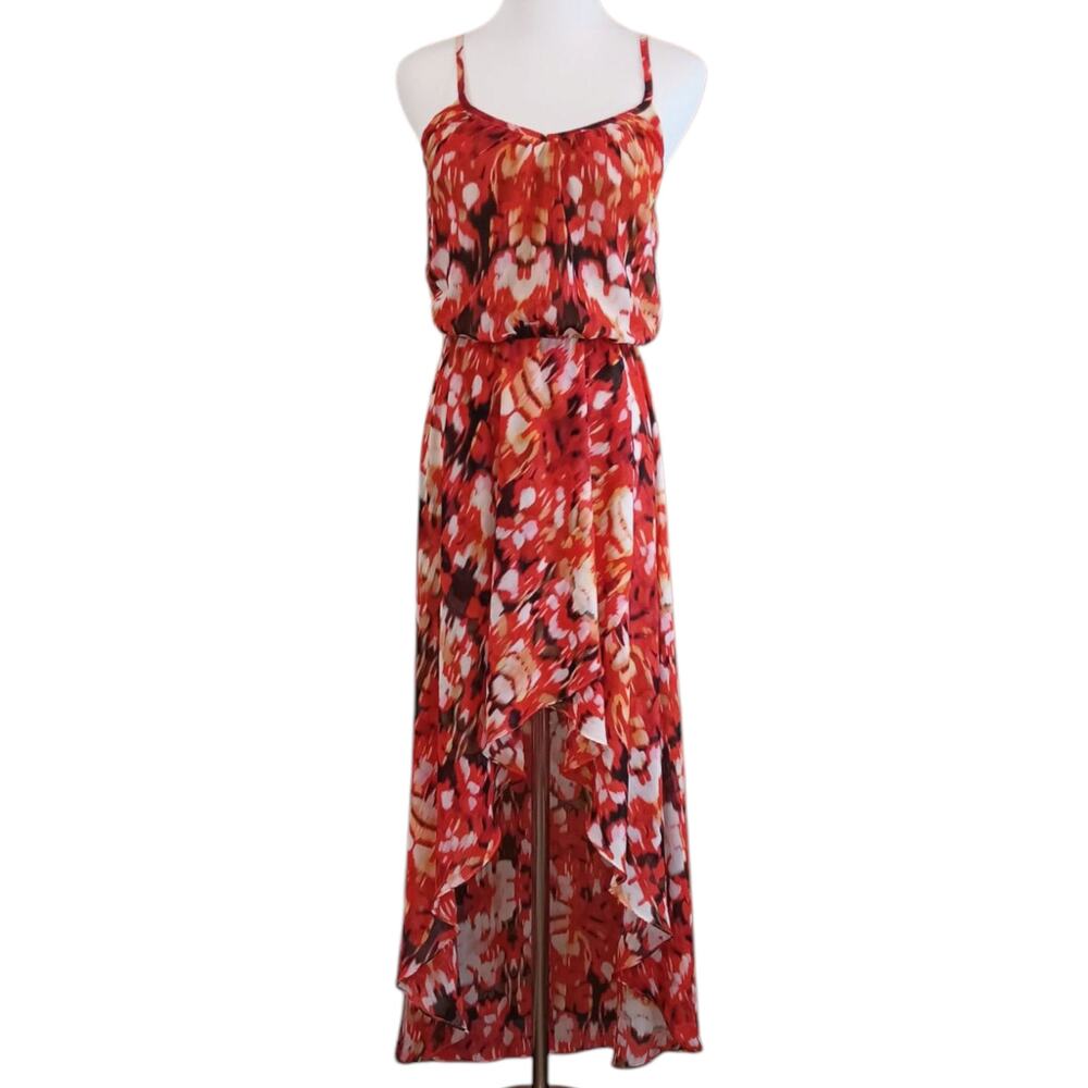 GUESS Flowy Maxi Midi Dress S Floral Bright Tropical Travel‎ Vacation Trip Party